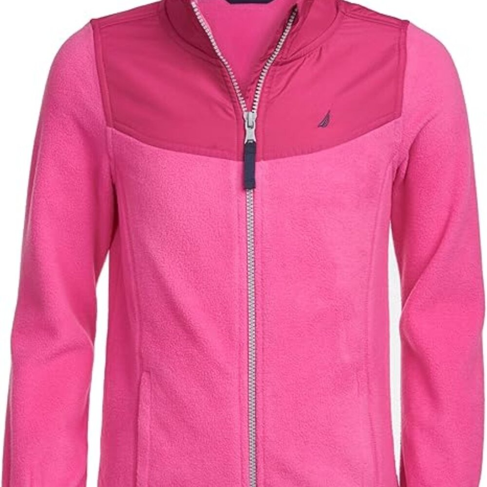 Nautica Girls' Full-Zip Fleece Jacket, Signature Logo Design, Lightweight & Wind